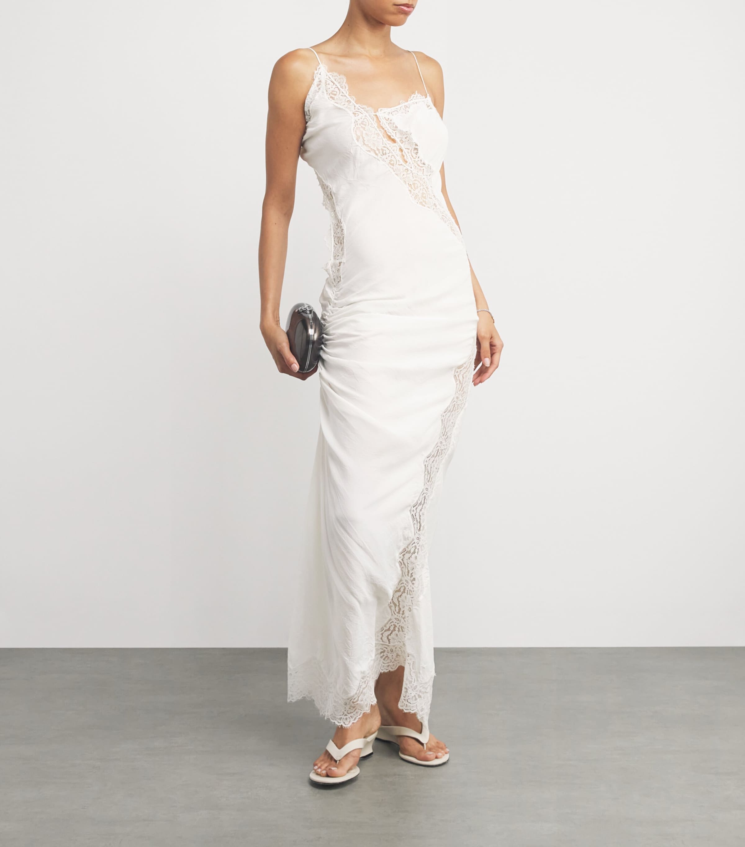 Lace Crimped Cami Maxi Dress WHITE
