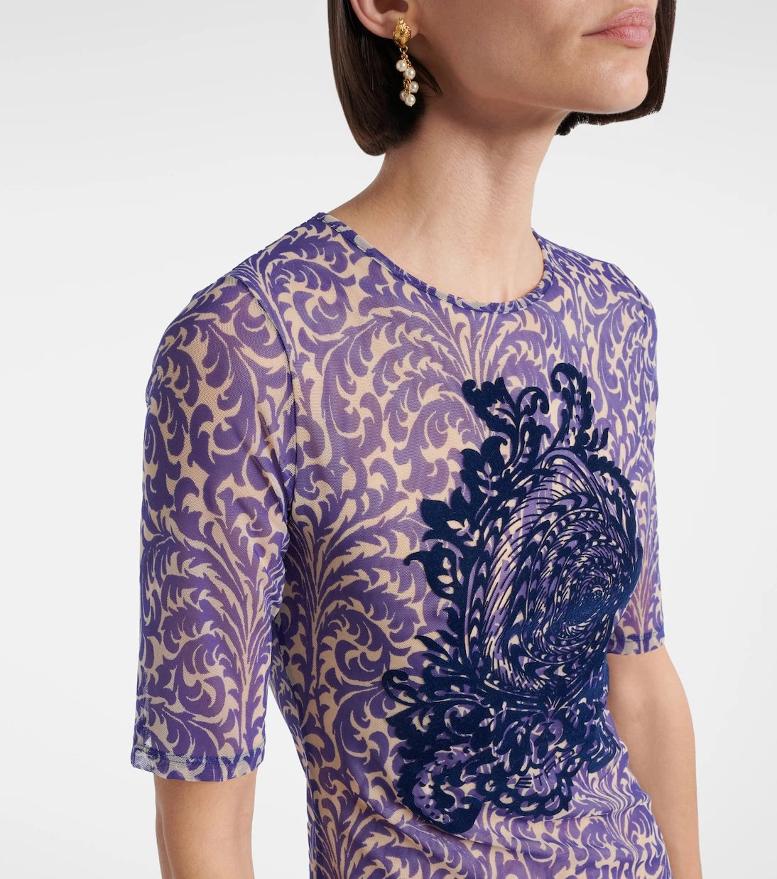 Etro - Printed mesh midi dress