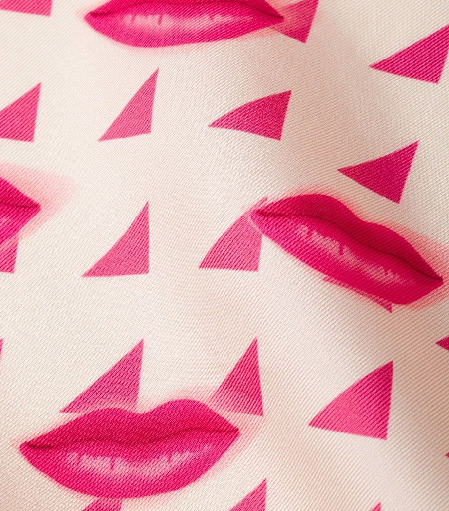 Pink Silk Twill Lip-Print Scarf