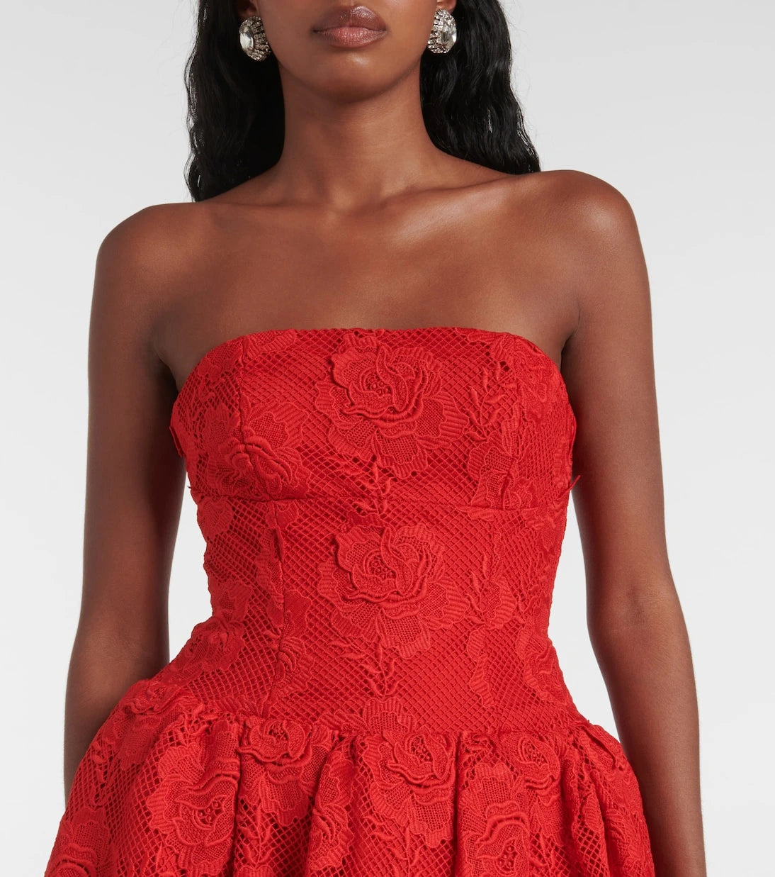 Self-Portrait - Strapless lace midi dress