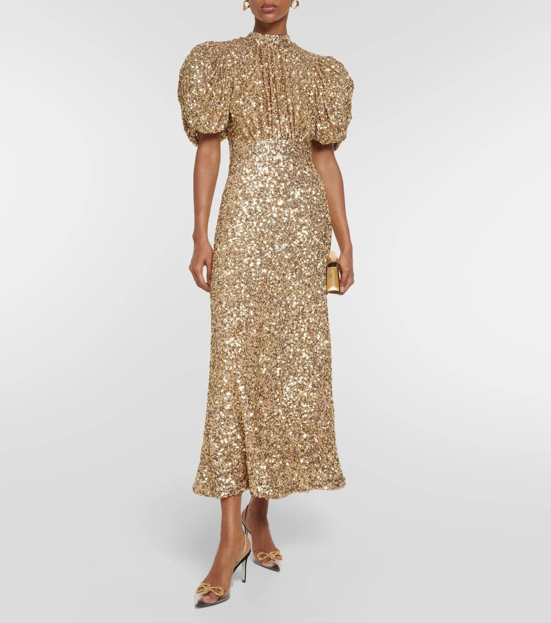 Rotate - Sequined puff-sleeve midi dress