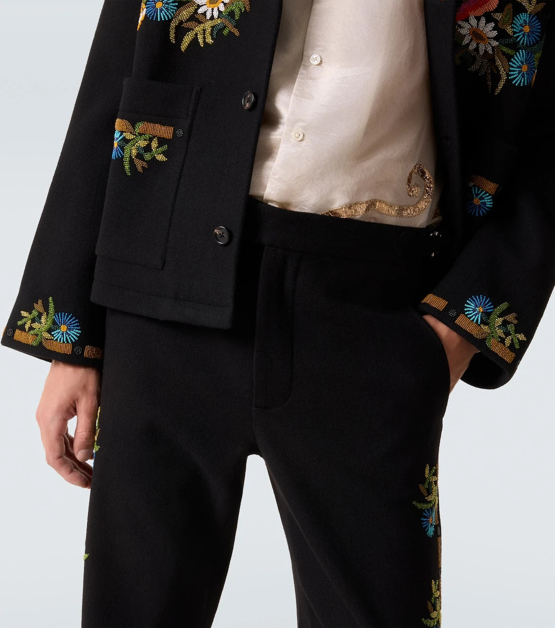 Bode - Beaded Aquitaine wool straight pants