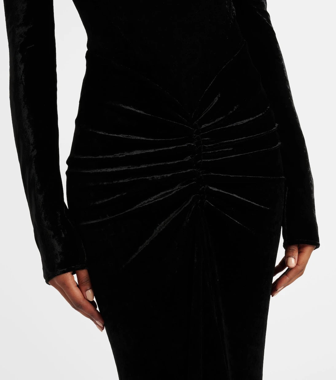 Alaïa - فستان ميدي من المخمل المزموم