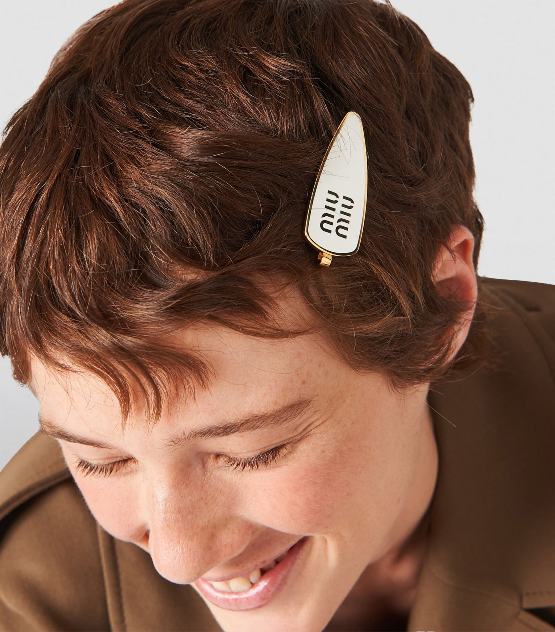 White Enamel Logo Hair Clip