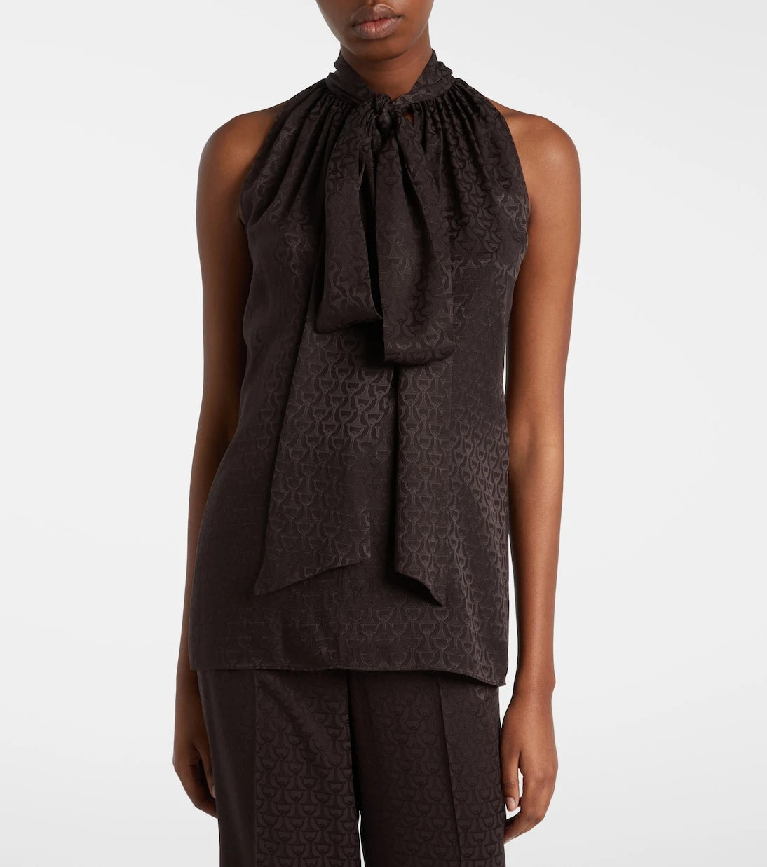 Gucci - Horsebit tie-neck silk jacquard top