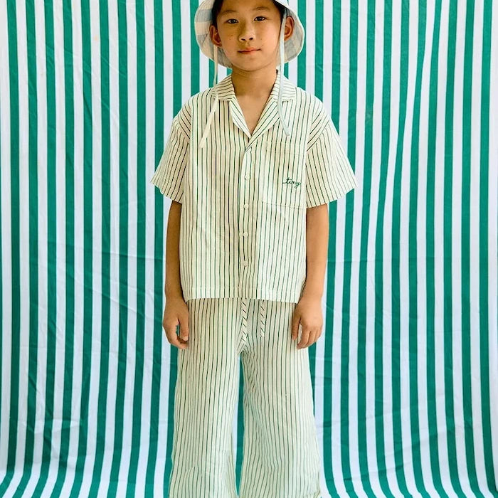 Детски панталон с лен Tinycottons EMERALD STRIPES PANT