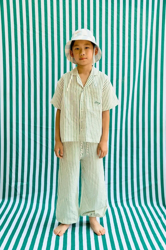 Детски панталон с лен Tinycottons EMERALD STRIPES PANT