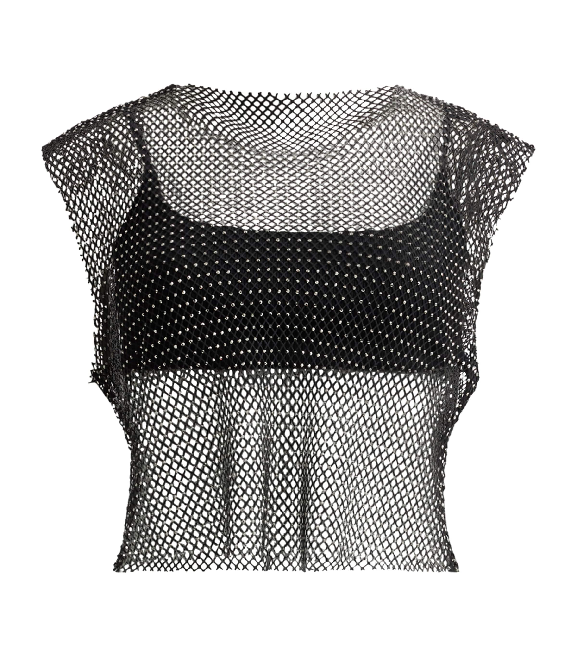 Mesh Embellished Calytrix Crop Top BLACK