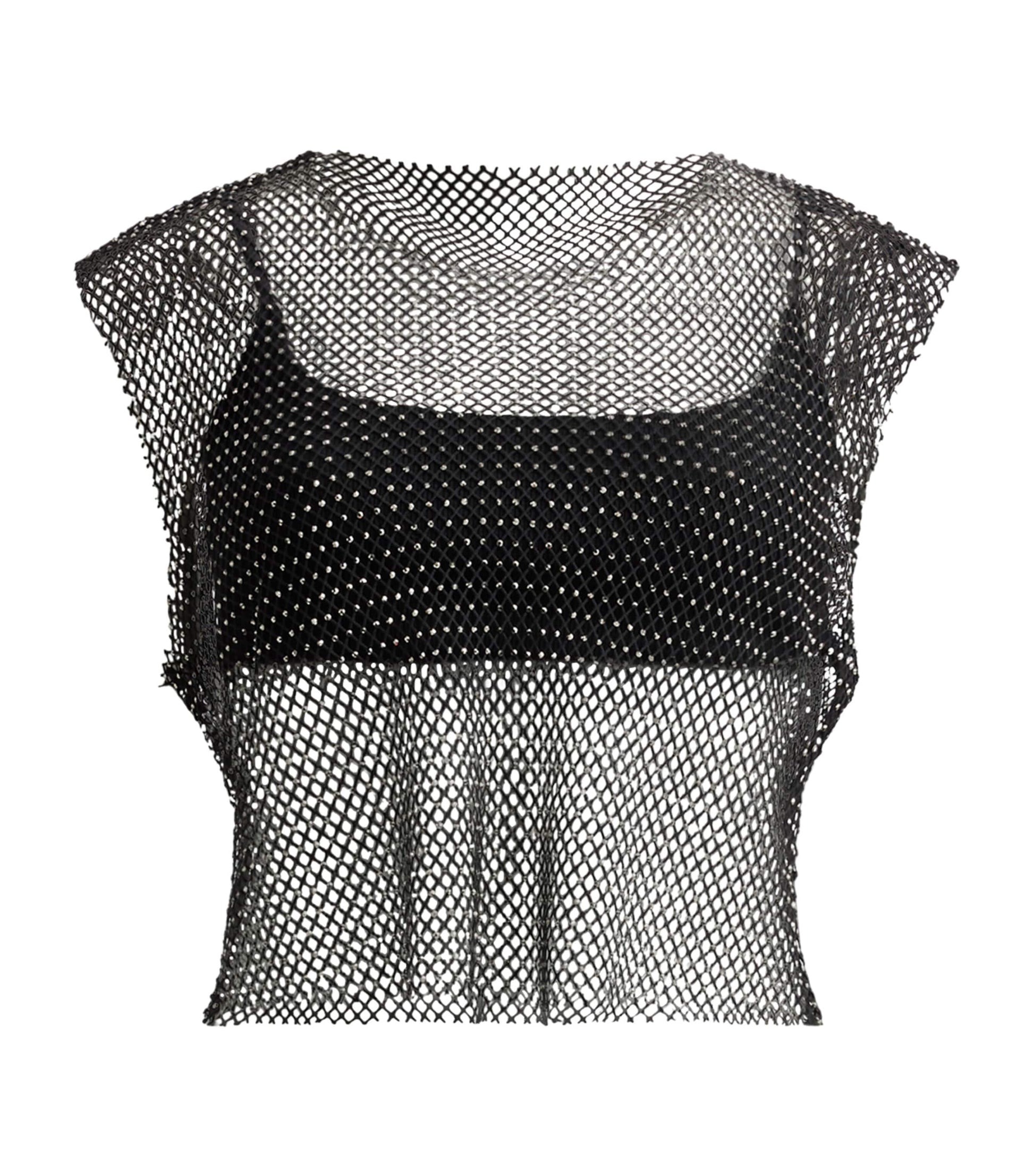 Mesh Embellished Calytrix Crop Top BLACK