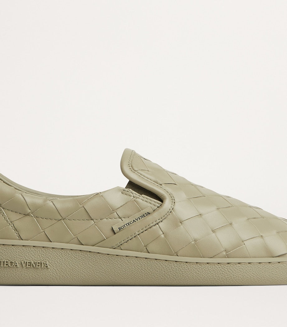 Bottega Veneta Green Leather Intrecciato Sawyer Sneakers