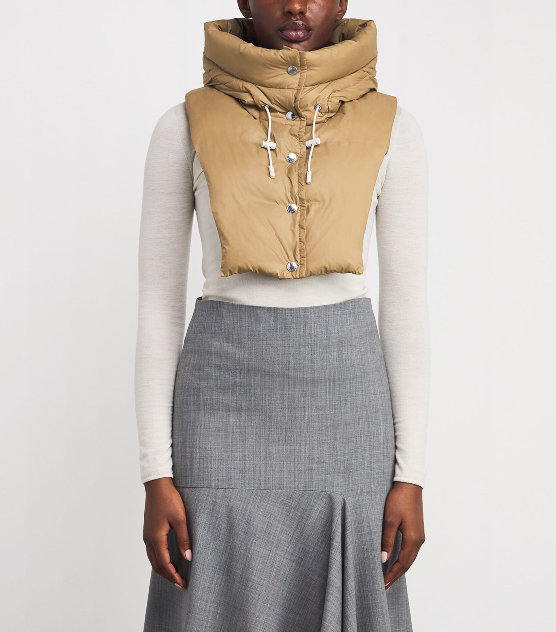 Beige Down Padded Technical Hood