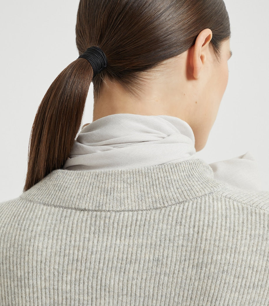 Grey Cashmere Sweater and Pussybow Blouse