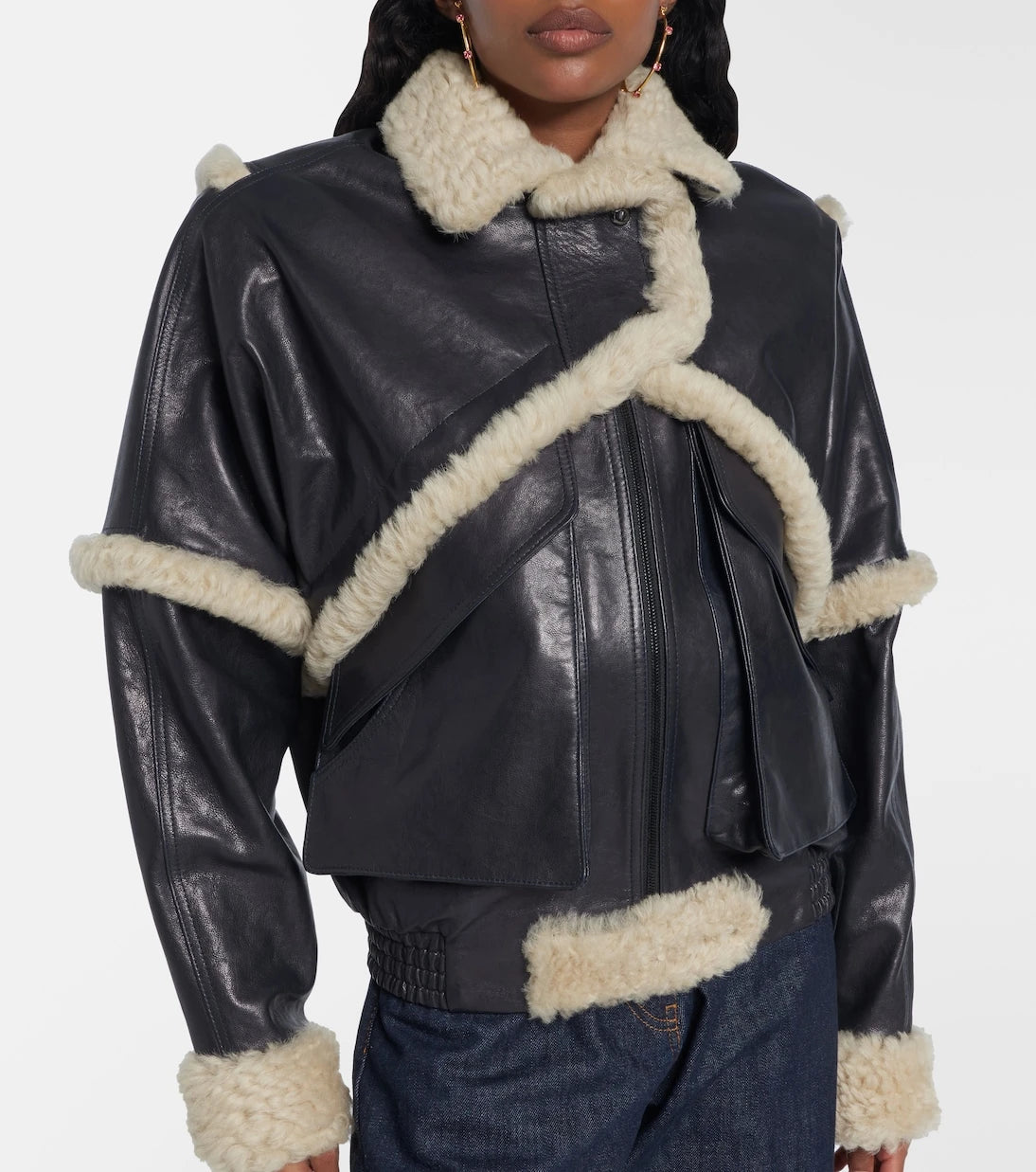 Magda Butrym - Shearling-trimmed leather bomber jacket