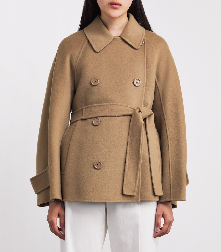 Beige Wool Short Trench Coat