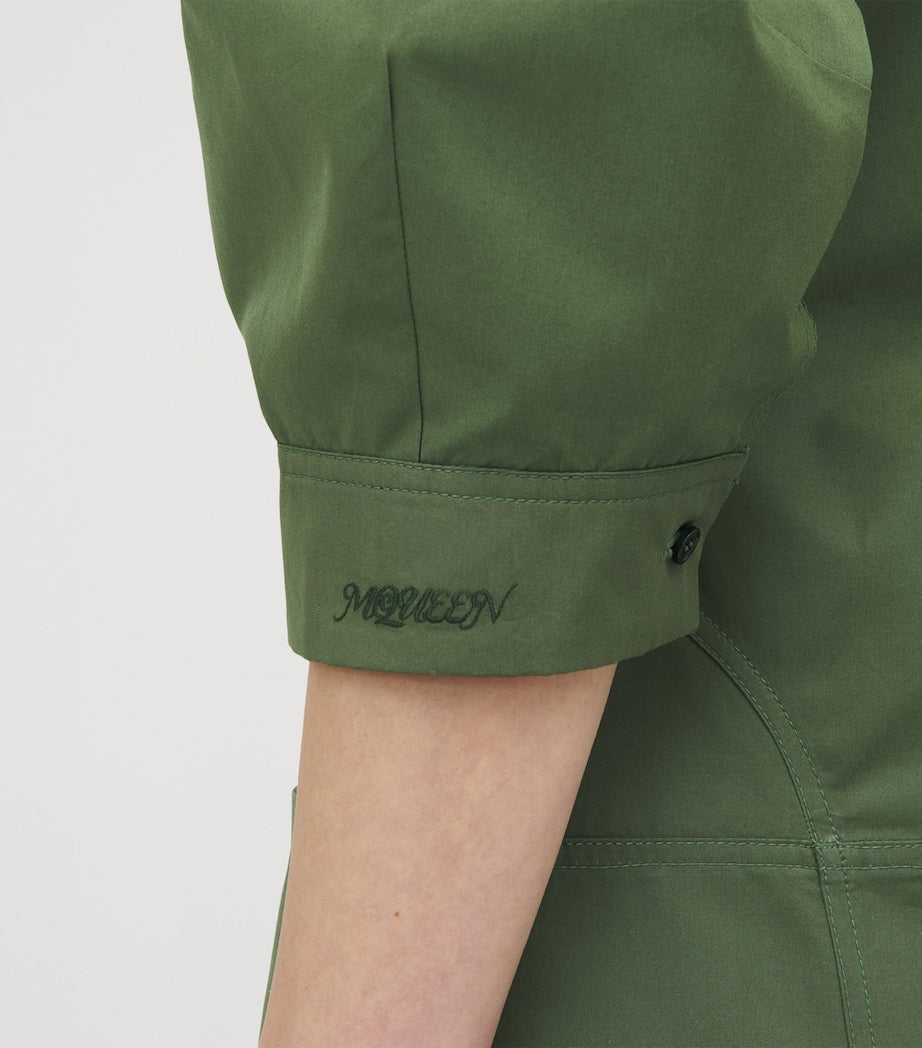 Green Cotton Poplin Mini Shirt Dress