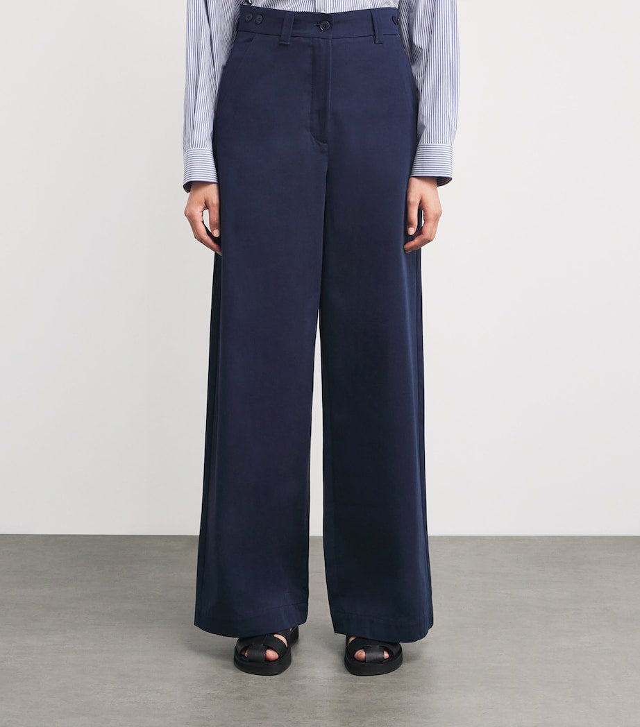 Weekend Max Mara Blue Cotton Wide-Leg Trousers