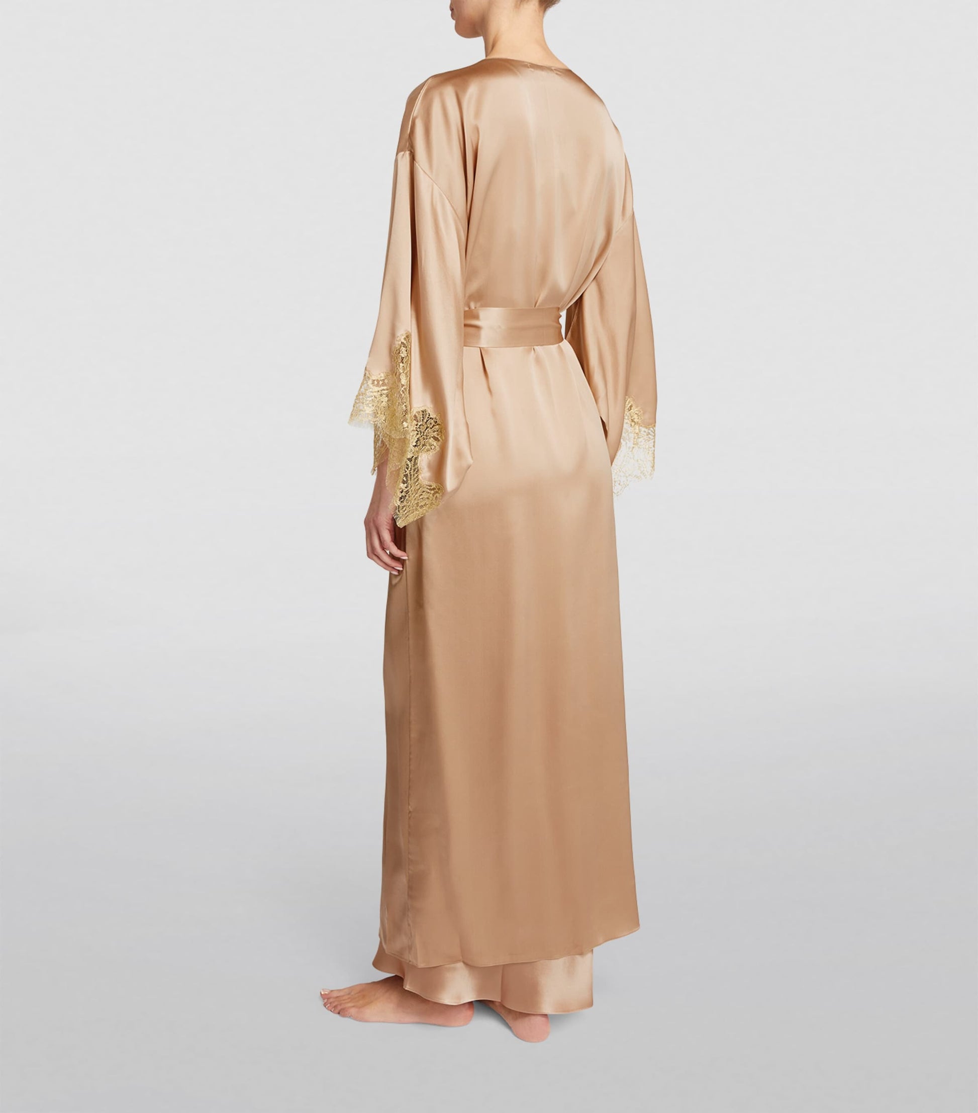 Silk Gina Long Robe ALMOND/GOLD