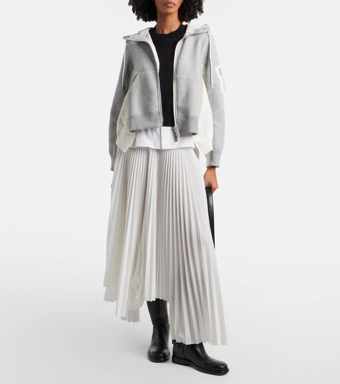 Sacai - Paneled zip-up hoodie