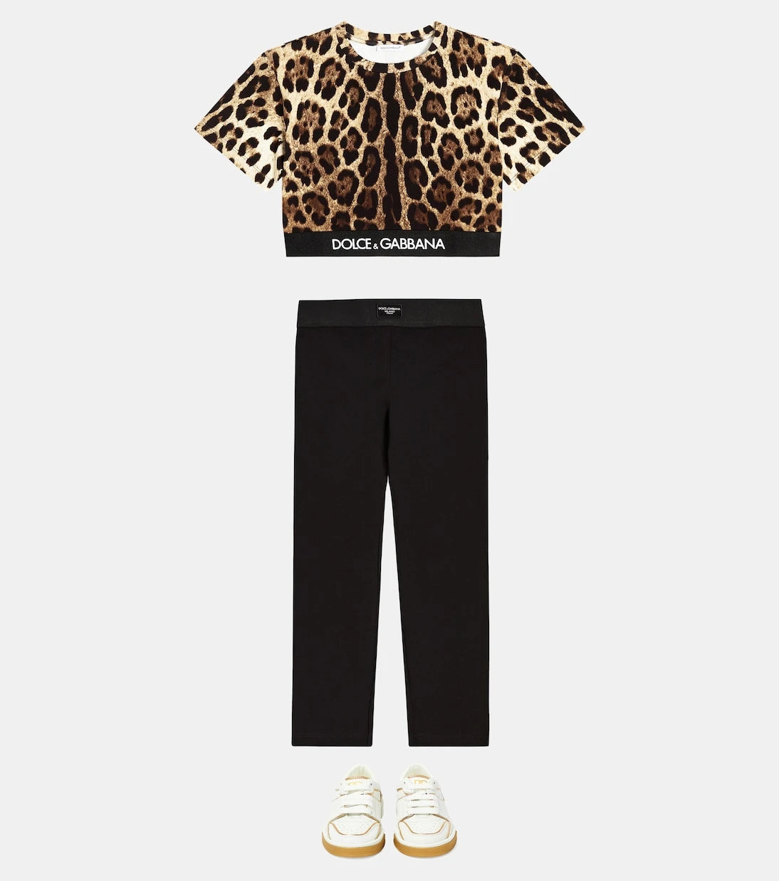 Dolce&Gabbana Kids - ليغينغز قطني جيرسيه بطبعة شعار الماركة