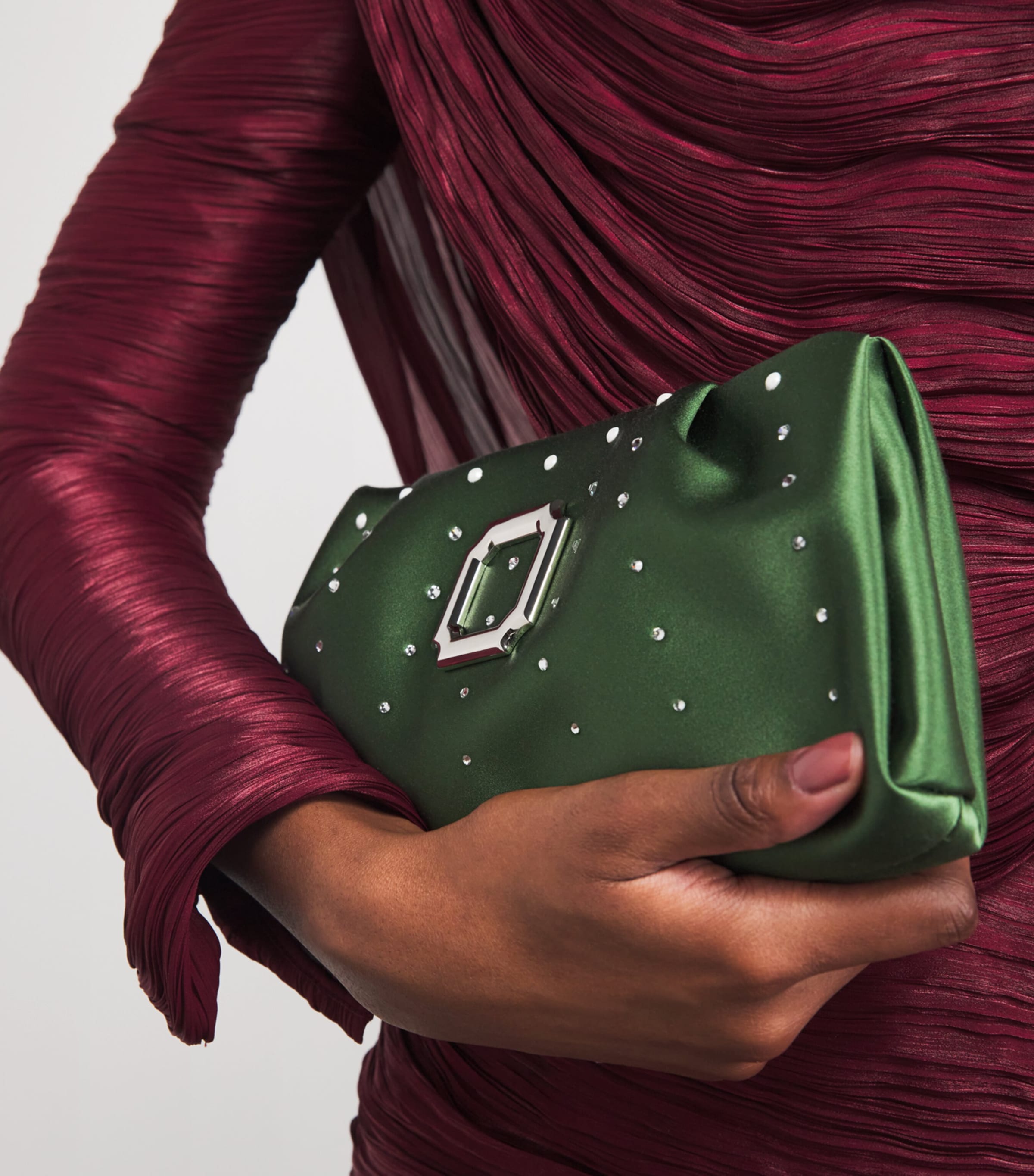 Malone Souliers Green Satin Embellished Vittoria Clutch Bag