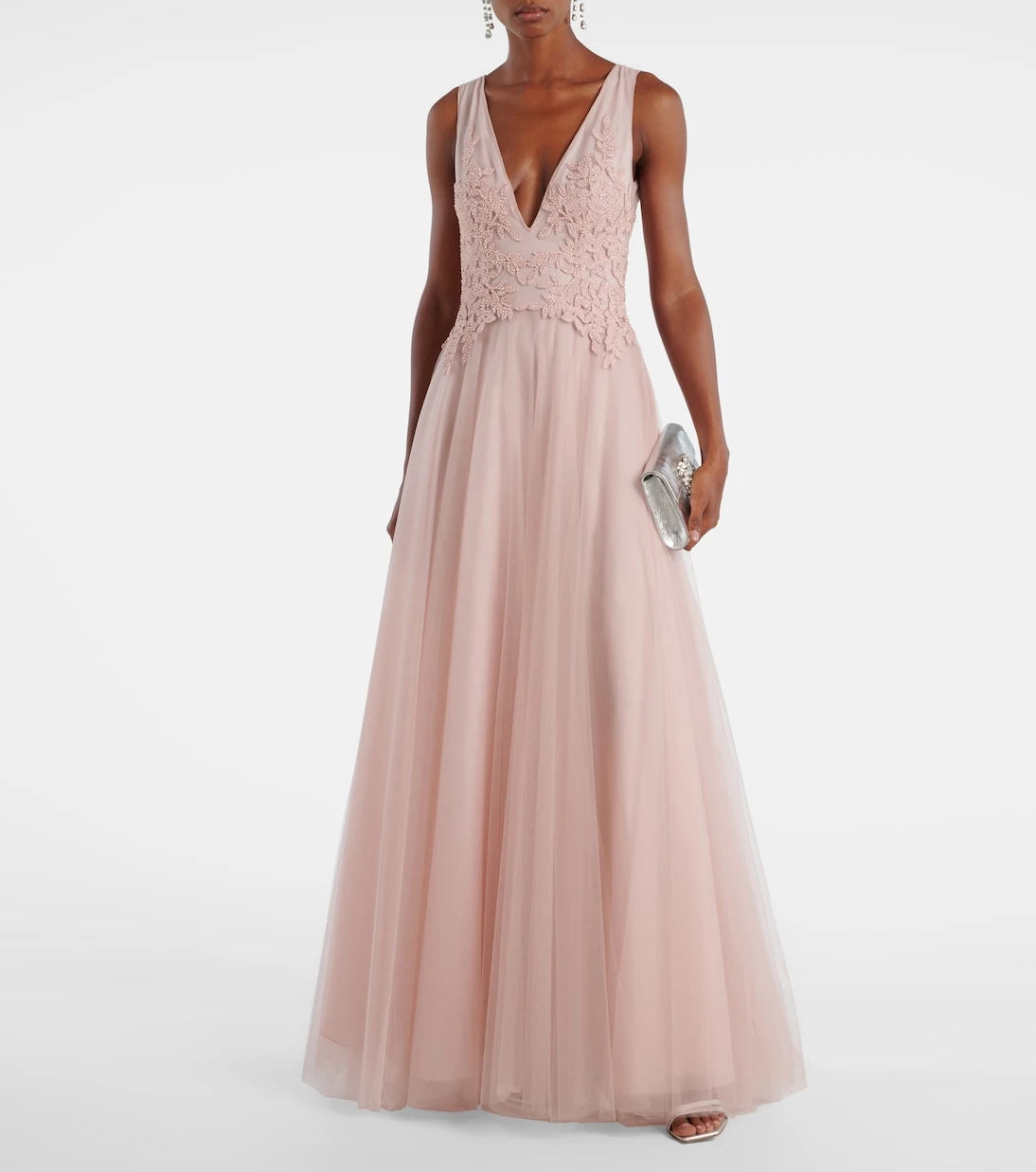 Costarellos - Floral-appliqué tulle gown