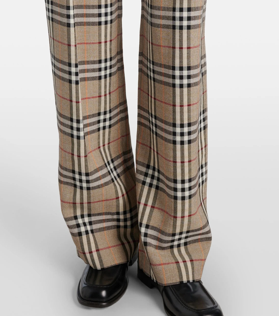 Burberry - بنطال بربري بقصة أرجل واسعة مزين بمربعات وشريط للخصر