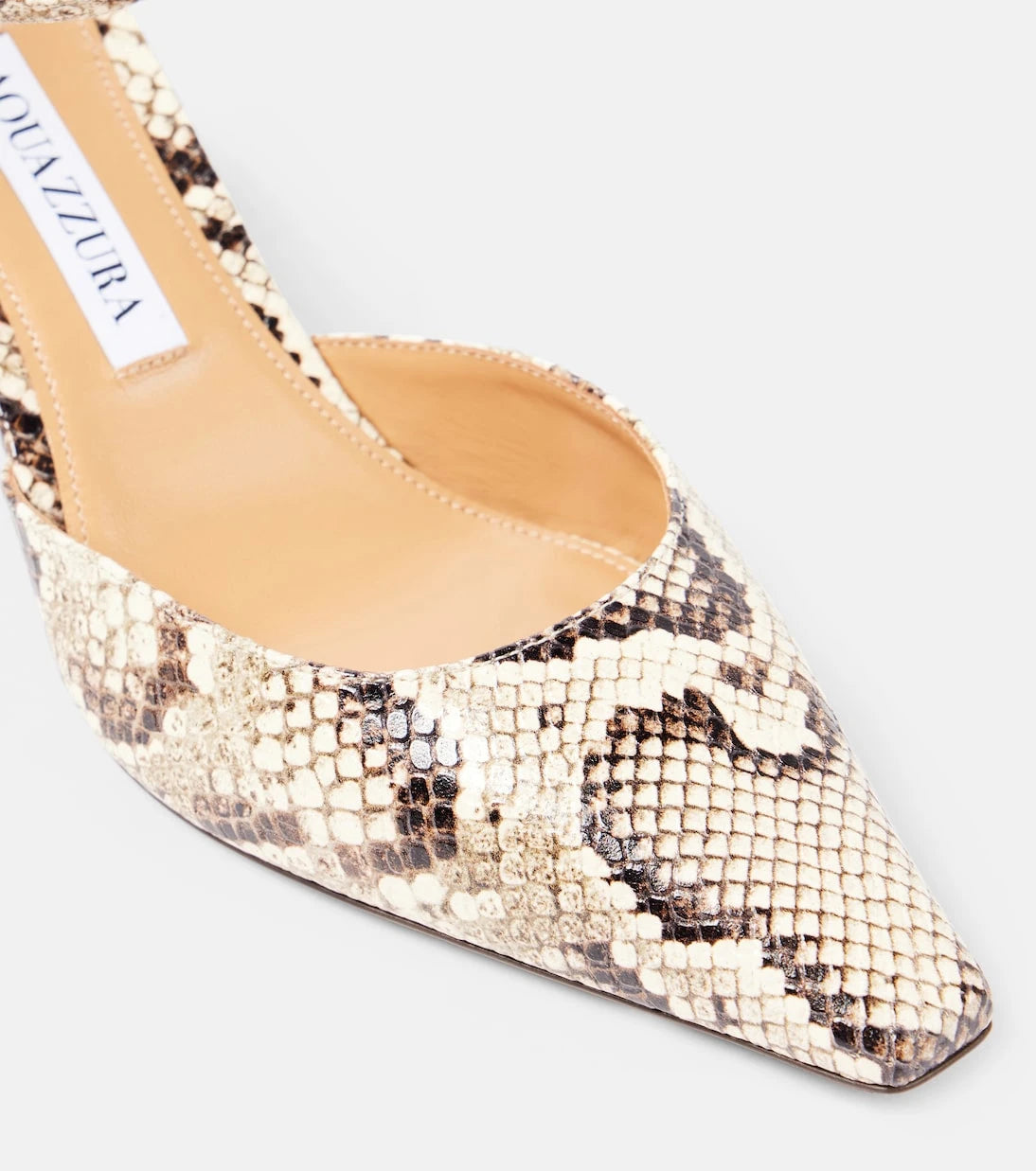 Aquazzura - حذاء بكعب عالٍ من الجلد بطبعة جلد الثعبان "Blade 65"