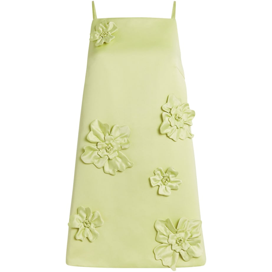 LEO LIN Green Satin Floral Leia Mini Dress