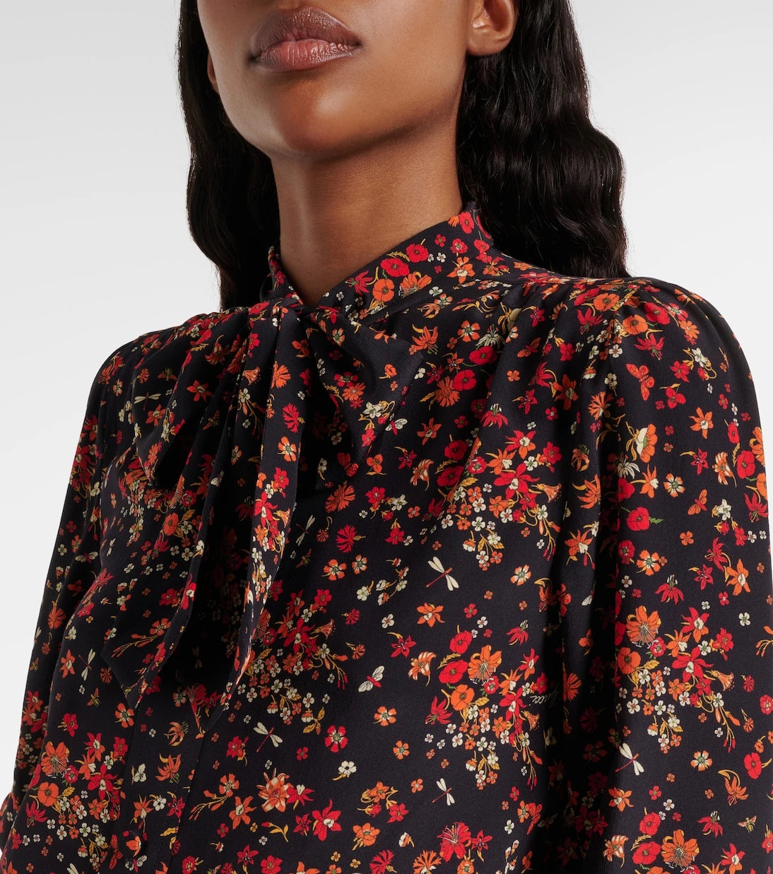 Gucci - Bow-detail floral silk blouse