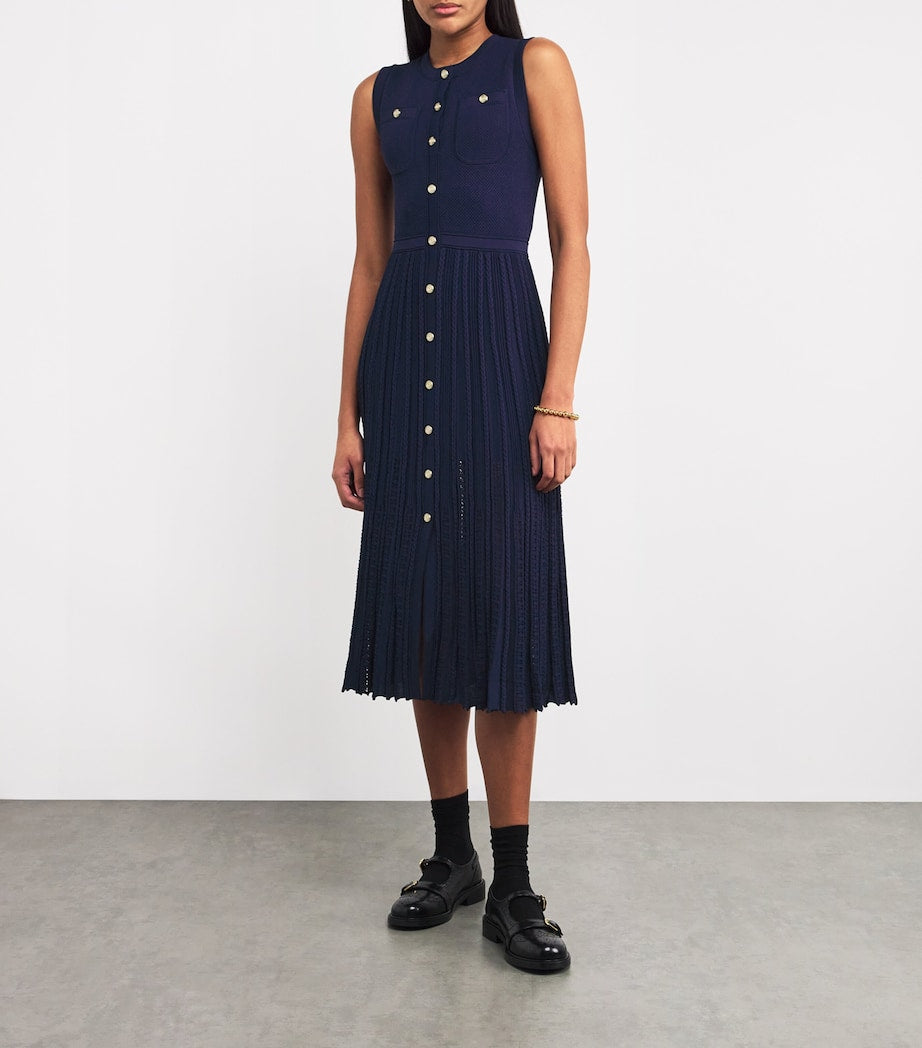 Maje Blue Pleated Midi Dress