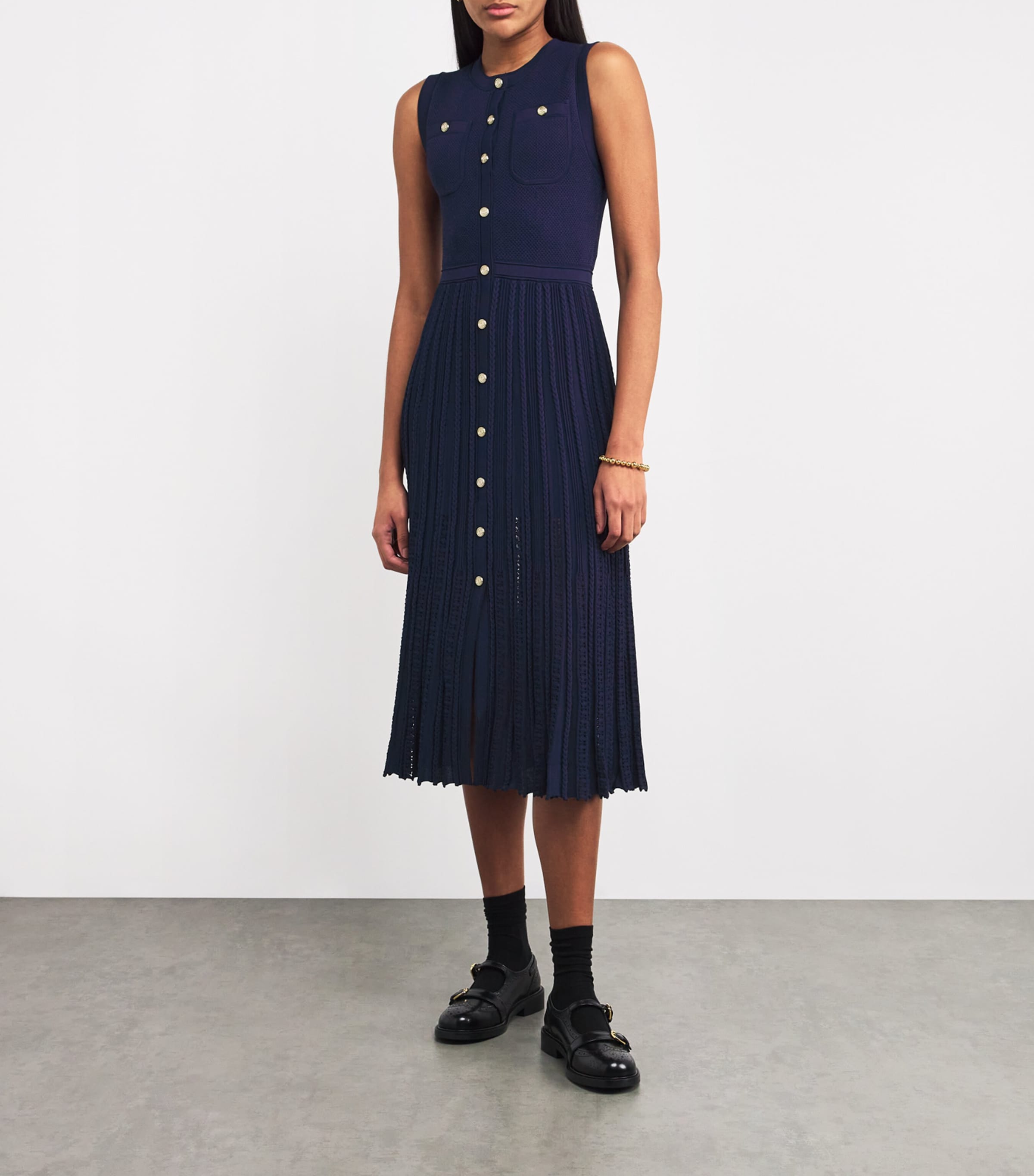 Maje Blue Pleated Midi Dress