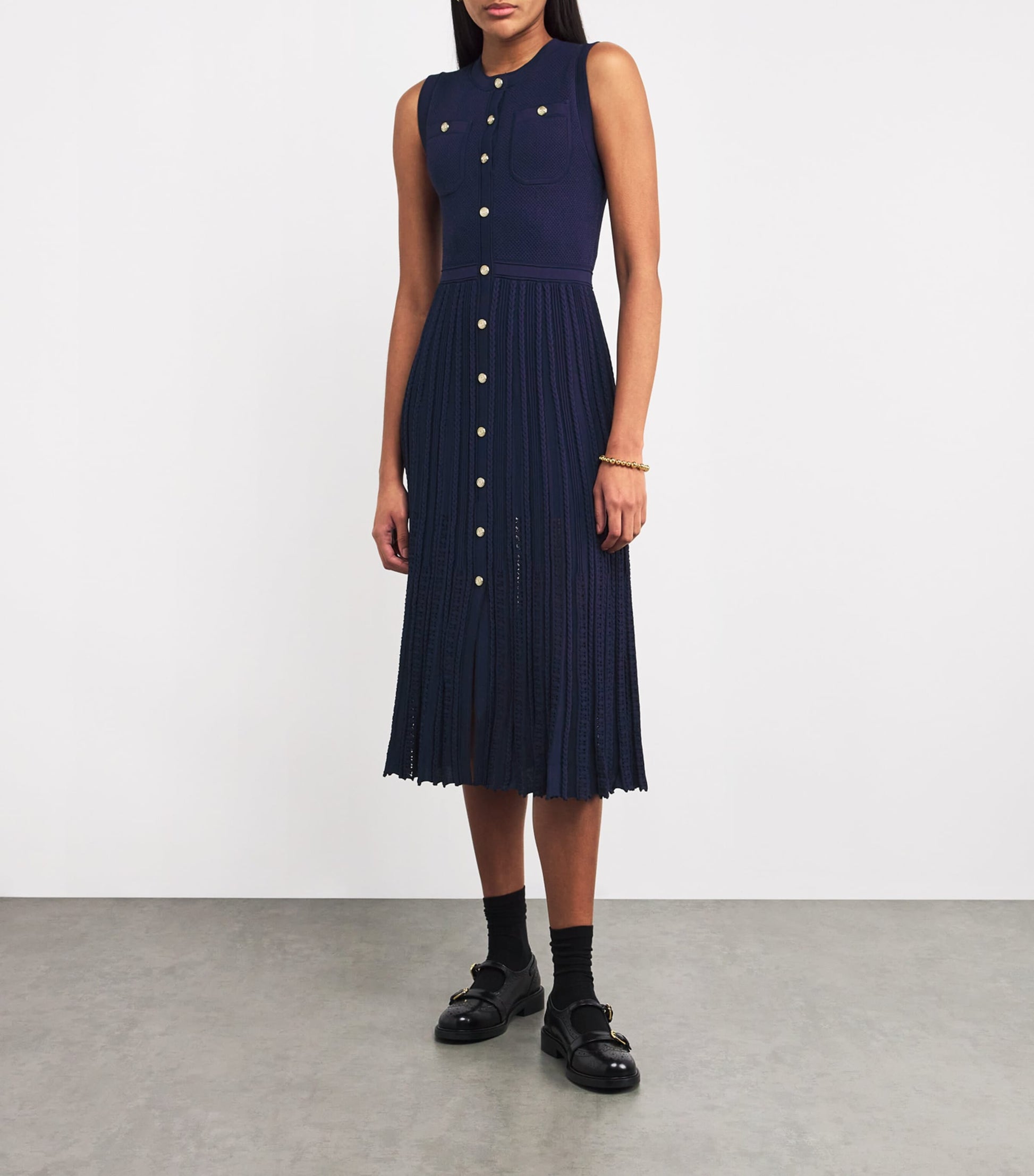 Maje Blue Pleated Midi Dress