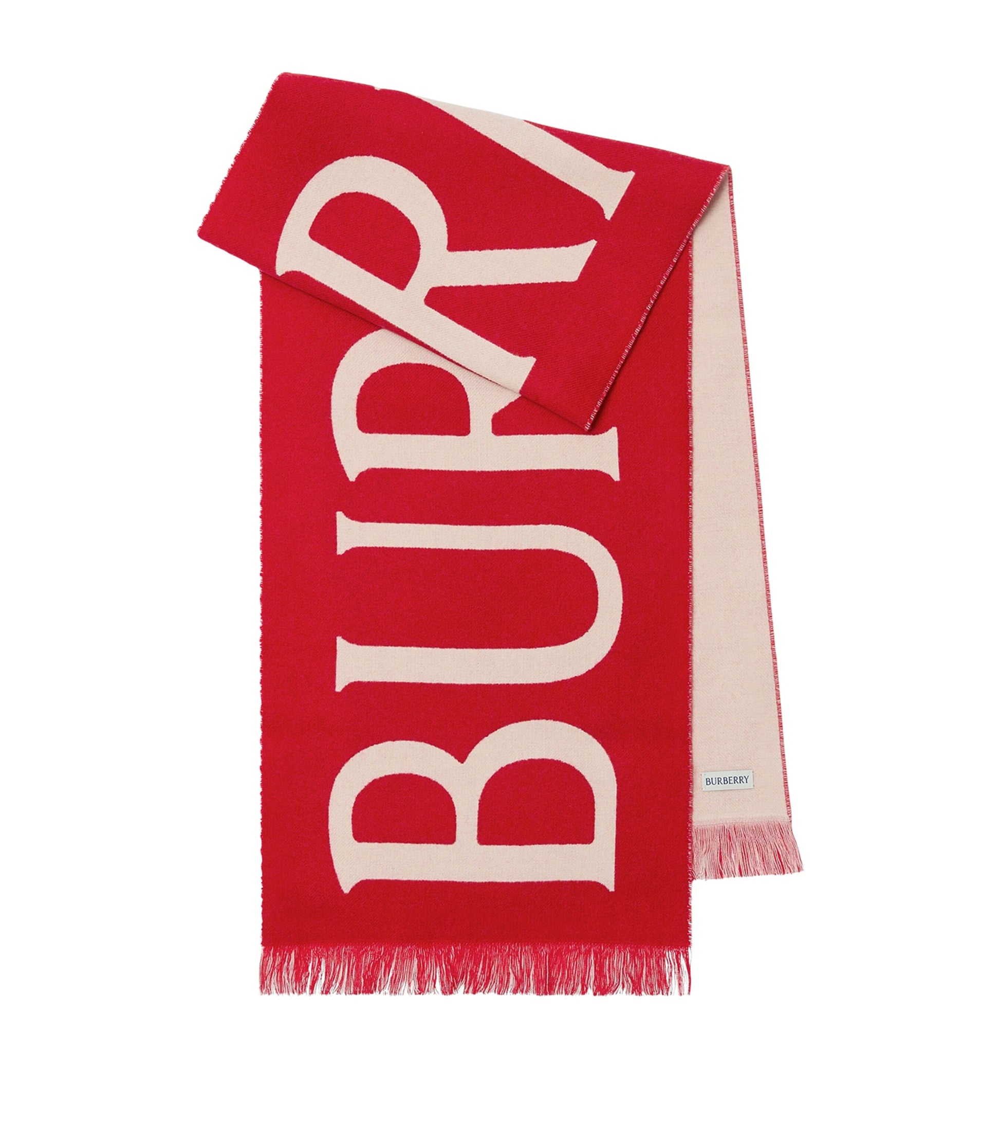 Burberry Red Wool Logo Scarf