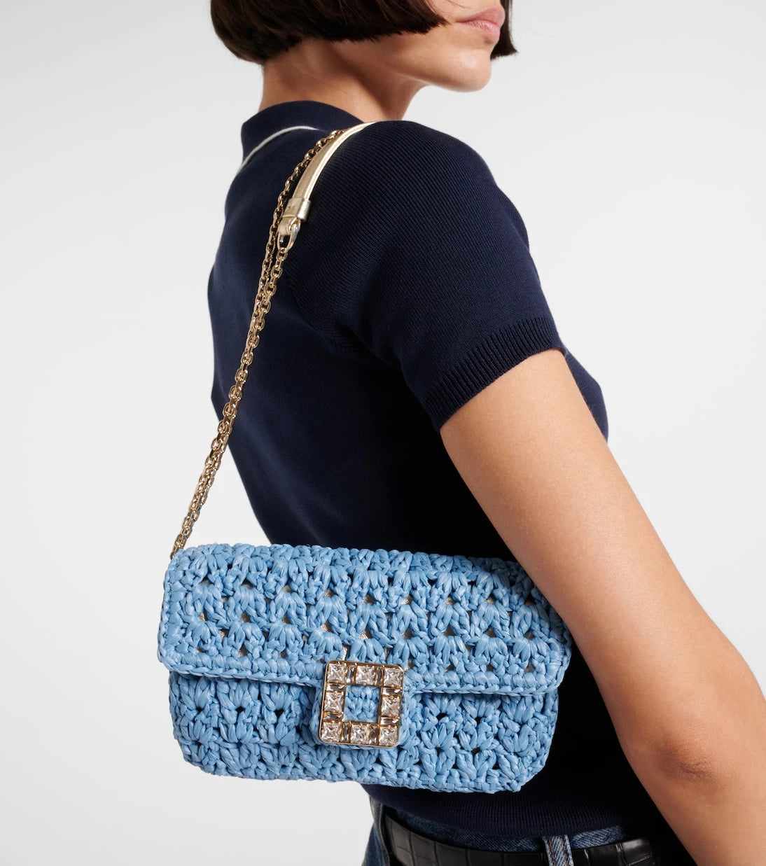 Roger Vivier - حقيبة كتف جي دو فيل من الرافيا