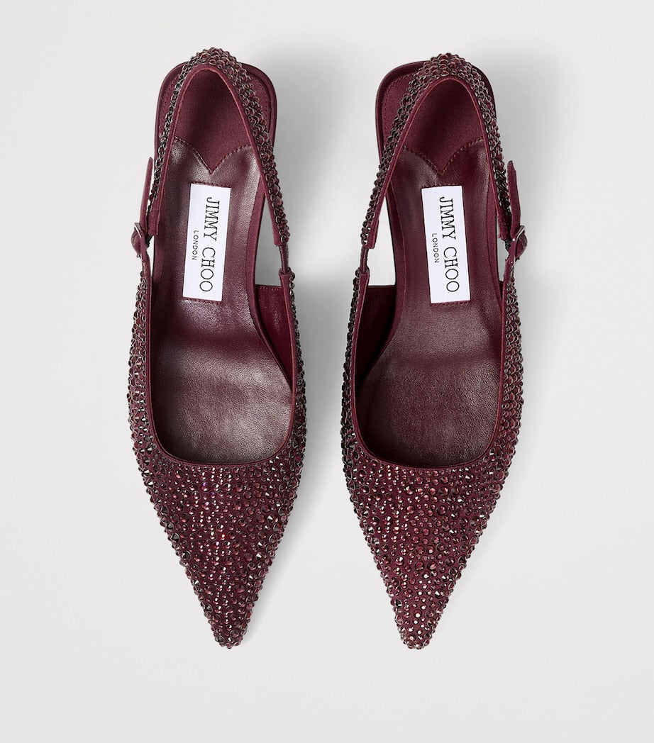 Jimmy Choo Amel 50 Satin Embellished Slingback Pumps
