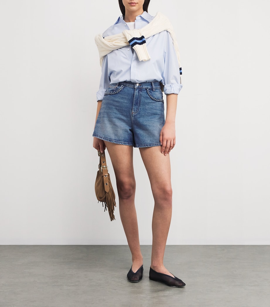 Blue Denim Braided-Trim Shorts