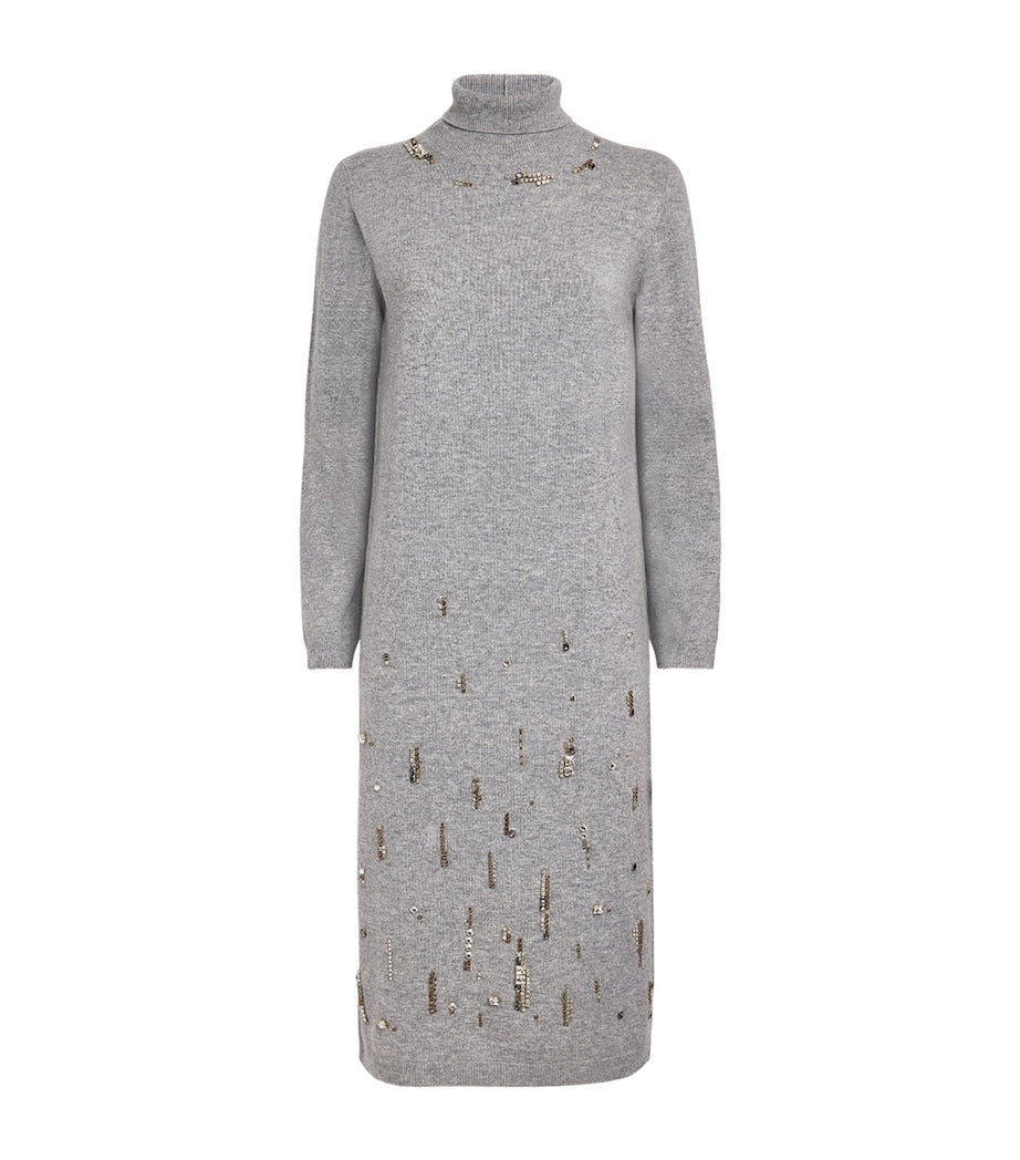 Fabiana Filippi Grey Embellished Rollneck Midi Dress