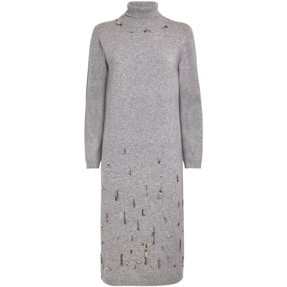 Fabiana Filippi Grey Embellished Rollneck Midi Dress