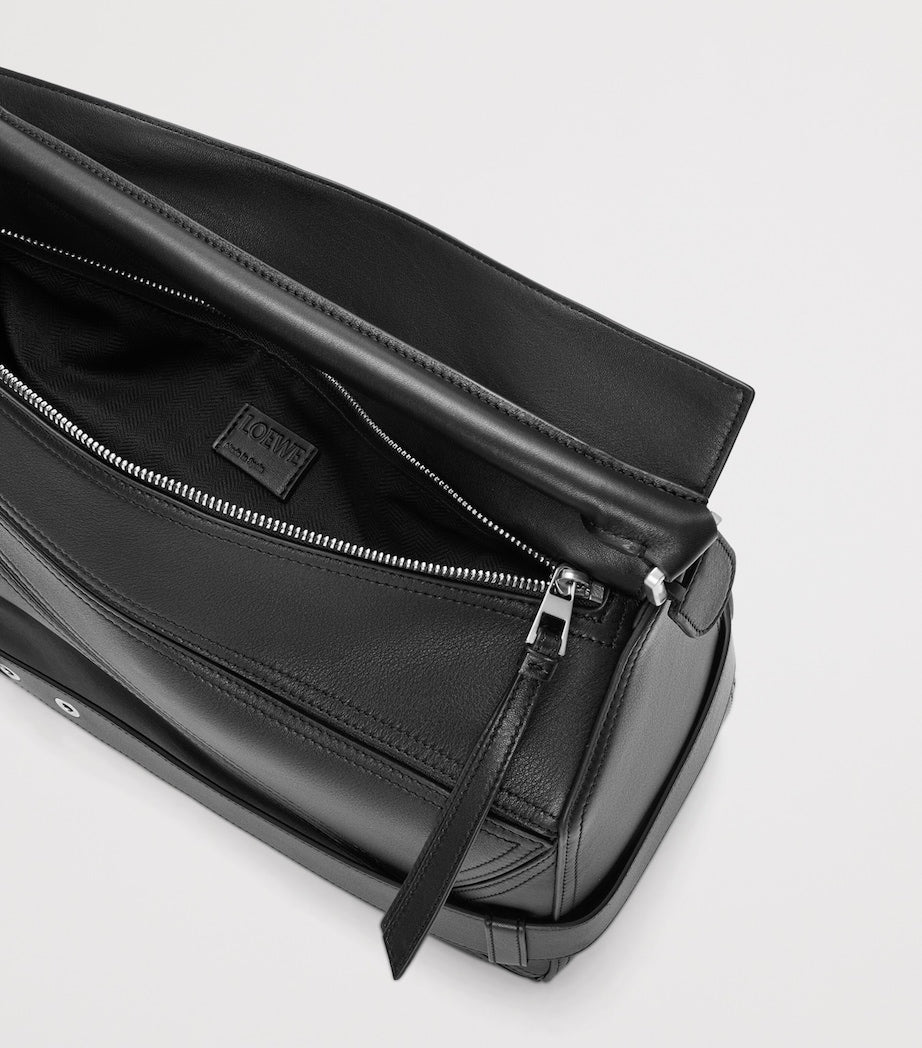 Large Leather Puzzle Biker Top-Handle Bag