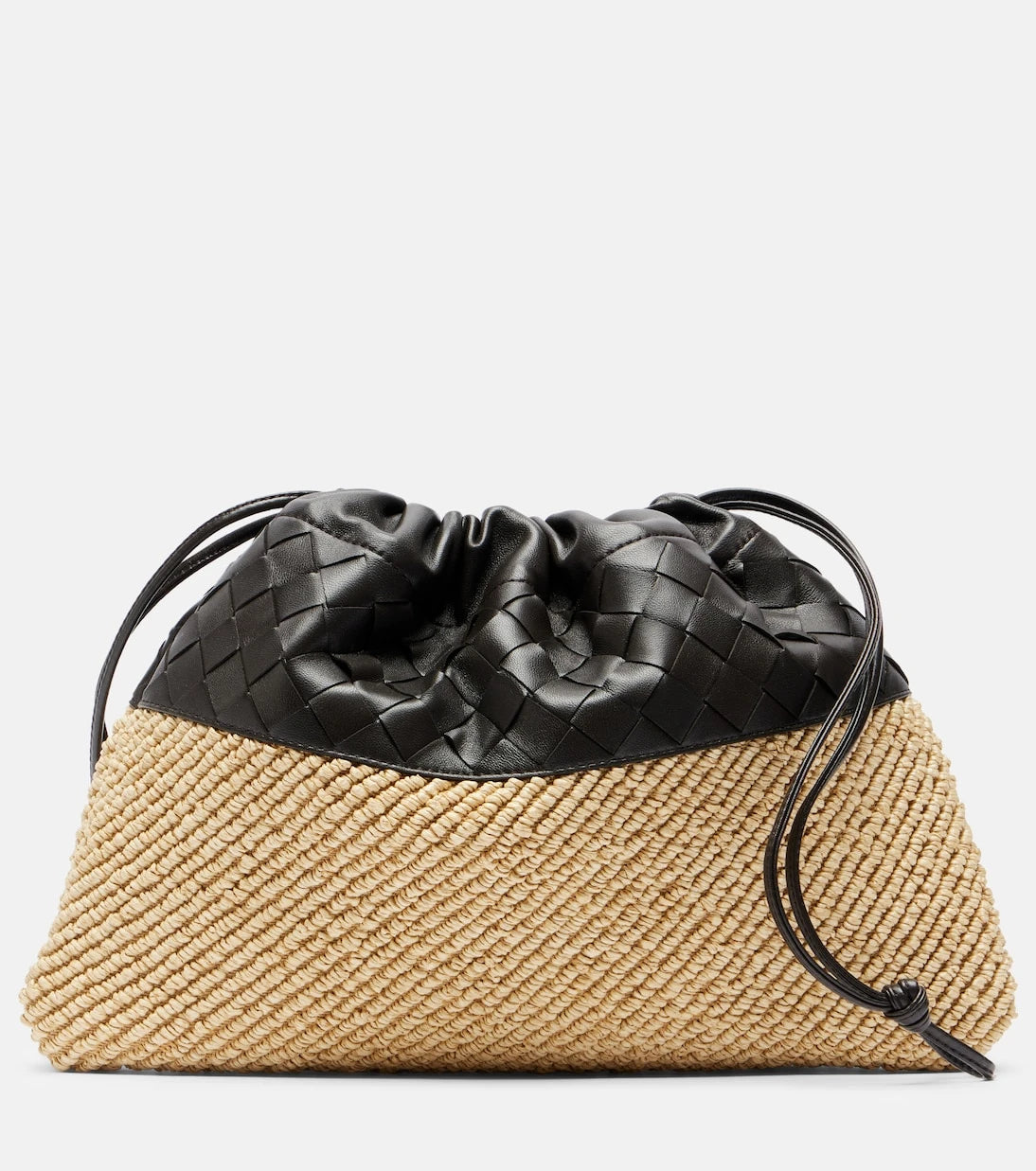 Bottega Veneta - كيس قماشي صغير من الرافيا والجلد