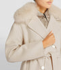 Yves Salomon Beige Wool-Cashmere Fur-Trim Pea Coat