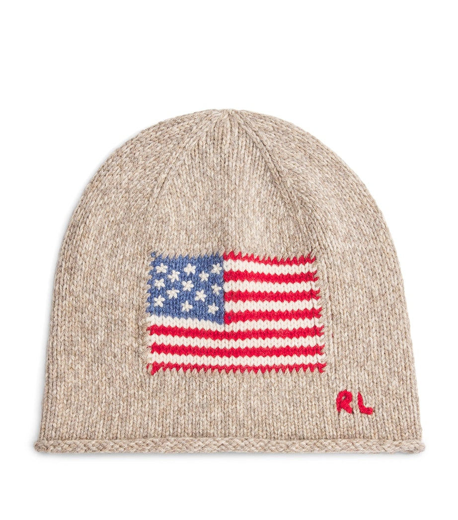 Brown Wool-Blend Flag Beanie