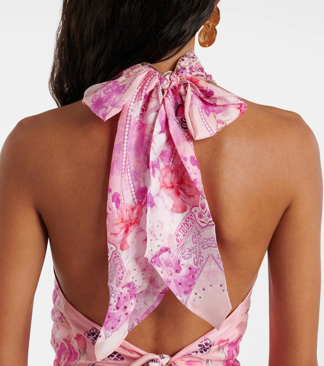 Camilla - Floral embellished silk halterneck top