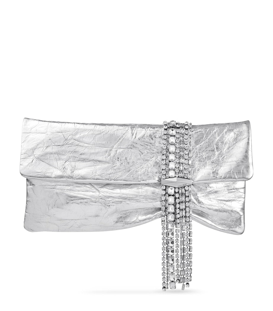 Jimmy Choo Silver Leather-Crystal Zandra Clutch Bag