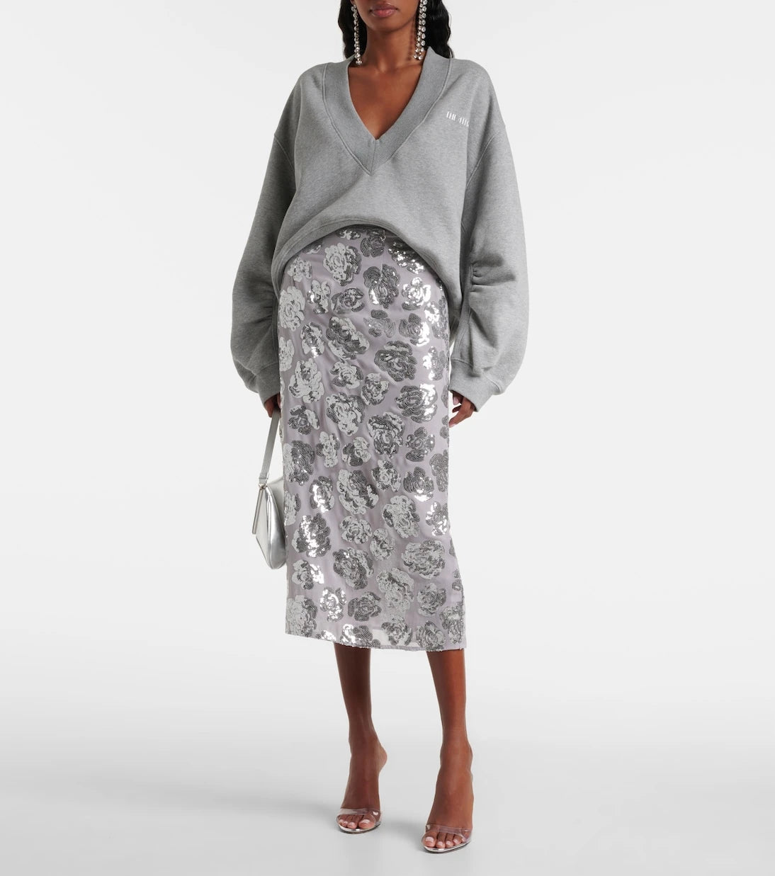 Rotate - Floral sequined chiffon pencil skirt