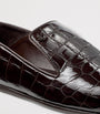 Jimmy Choo Brown Elliot Leather Croc-Embossed Slippers