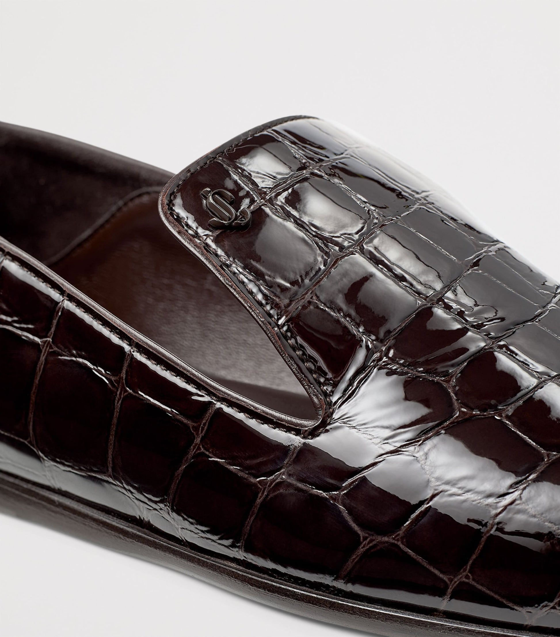 Jimmy Choo Brown Elliot Leather Croc-Embossed Slippers