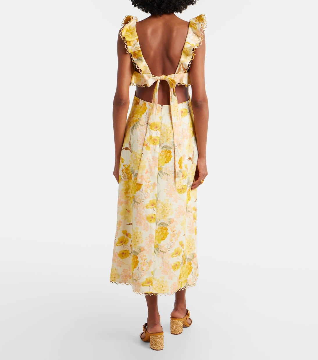 Zimmermann - Como floral ruffled linen midi dress