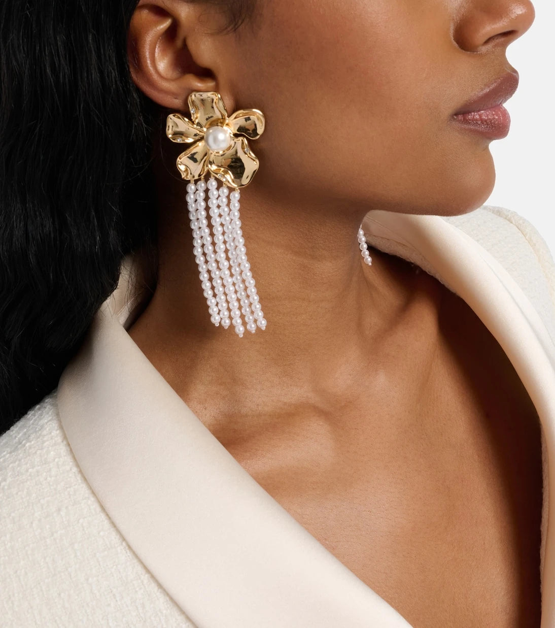 Self-Portrait - Embellished faux pearl drop earrings