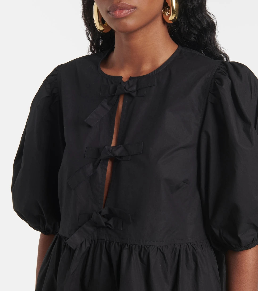 Ganni - Bow-detail cotton poplin minidress